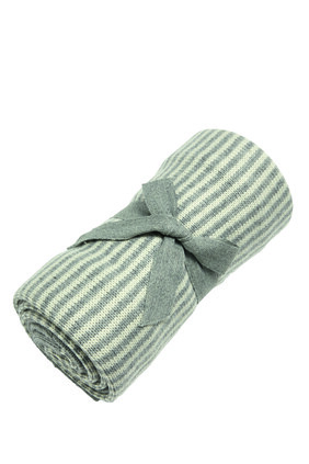 Knitted Blanket - Grey & White Stripe