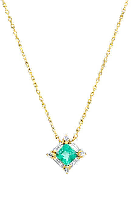 Princess Mini Pendant, 18k Yellow Gold with Emerald & Diamonds