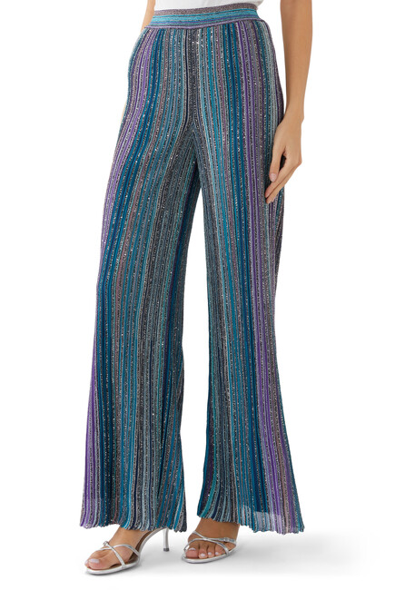 Sequinned Knit Straight Pants