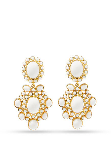 Isola Earrings, 24k Yellow Gold-Plated Brass & White Cabochons