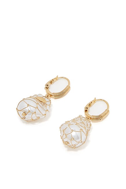 Tao Biwa Earrings, Gold-Plated Brass & Pearls
