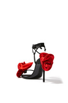 Double Red Flower 105 Satin Sandals