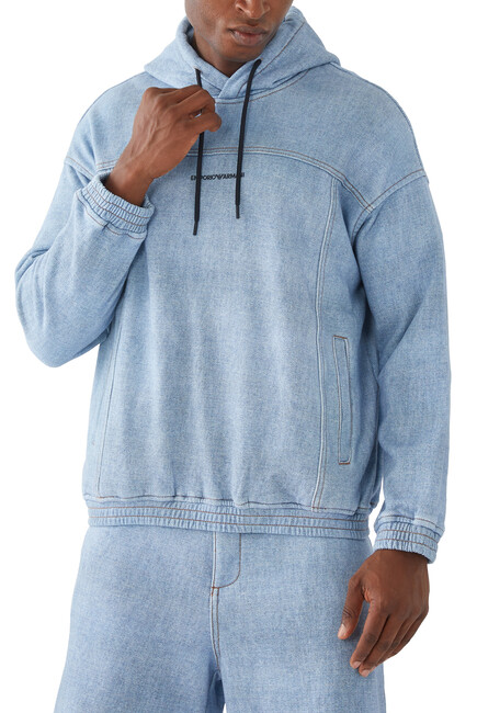 Denim-Look Printed Jersey Hoodie