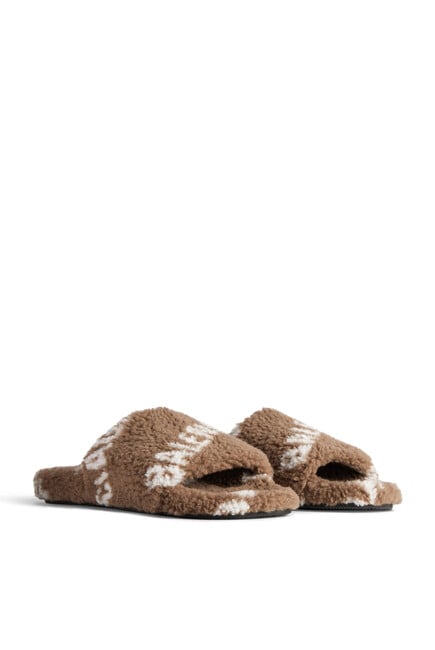 Furry Slide Sandals Allover Logo