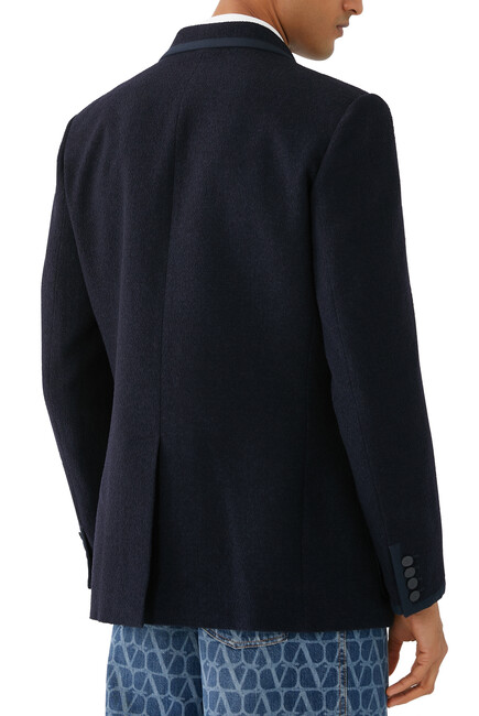 Double-Breasted Bouclé Wool Jacket With VLogo Signature Embroidery