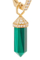 Chakra Small Vertical Single Earring, 18k Yellow Gold with Diamonds & Malachite