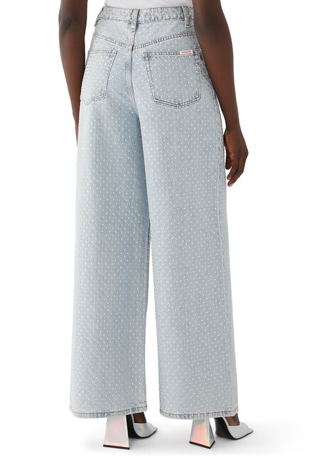 Blue Rhinestone Wide Leg Jeans