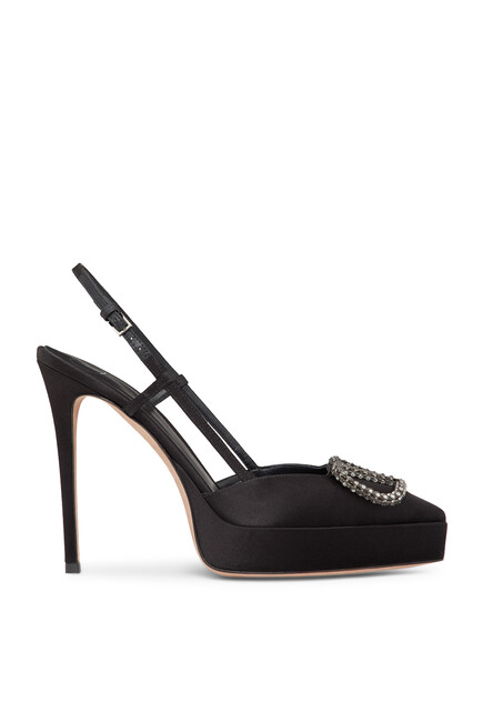 Valentino Garavani Vlogo Signature 120 Satin Slingback Platform Pumps