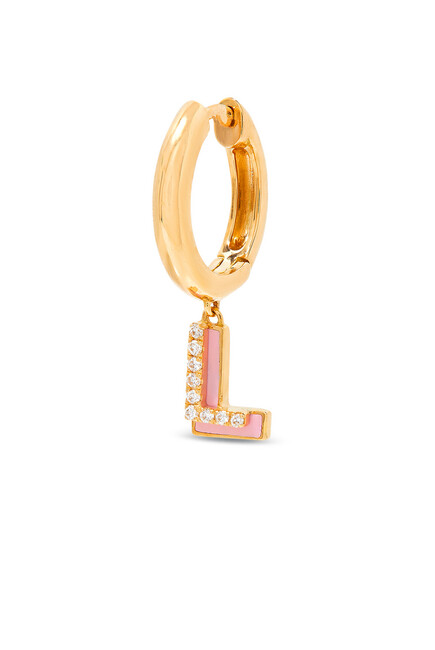 L Huggie Earring, 18K Yellow Gold & Diamond