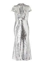 Sequin Twist Neck Midi Dress