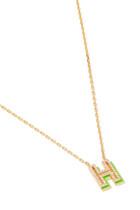 18K YG Silhouette Green Enamel and Diamond Mini Necklace - Letter H