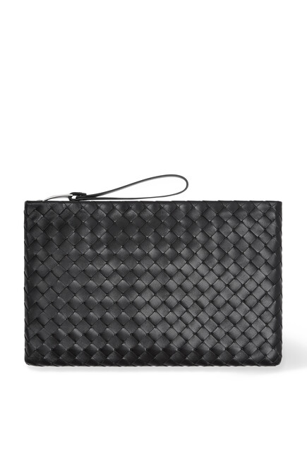 Large Intrecciato Leather Pouch