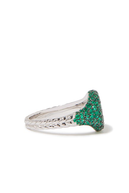 Chevron Mini Pinky Ring, 18k White Gold & Emeralds