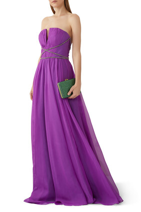 Strapless Pleated Chiffon Gown