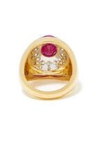 Pompadour Signet Ring, 18k Yellow Gold, Ruby & Diamonds