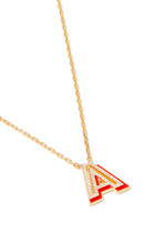 'A' Shadow Letter Necklace, 18k Yellow Gold & Diamond & Enamel
