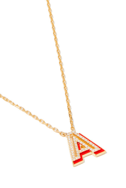 'A' Shadow Letter Necklace, 18k Yellow Gold & Diamond & Enamel