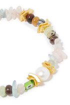 Catch a Wave Anklet, 24k Gold-Plated Brass & Mother-of-Pearl Beads, Fresh Water Pearls
