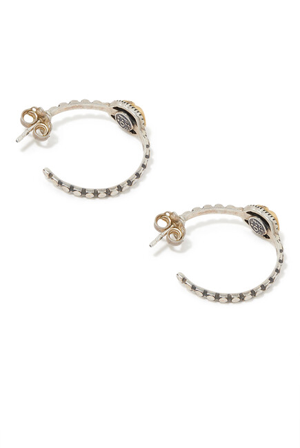 Scarab Hoop Earrings, 18k Yellow Gold & Sterling Silver with Diamonds