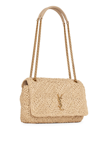 Jamie YSL-logo Raffia Shoulder Bag