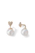 Small Diamond Heart and Pearl Horizon Earrings
