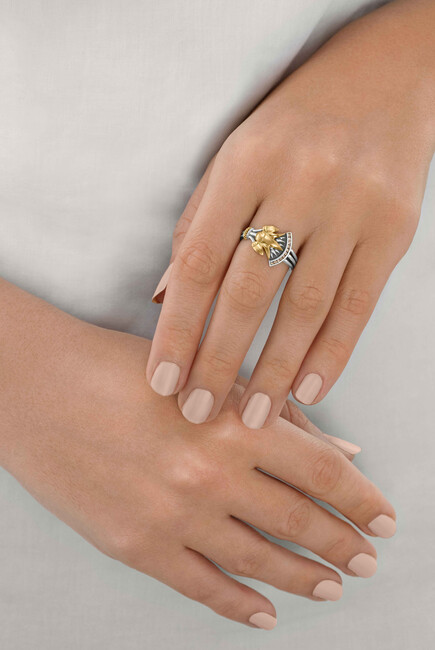 Shen Stacked Ring, 18k Yellow Gold with Sterling Silver & Diamond