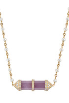 Chakra Medium Horizontal Necklace, 18k Yellow Gold with Diamonds & Amethyst