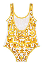 Kids One Piece Swimsuit with Yellow Majolica Print