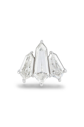 Lotus 3 Diamond Single Earring, 18k White Gold with Diamonds