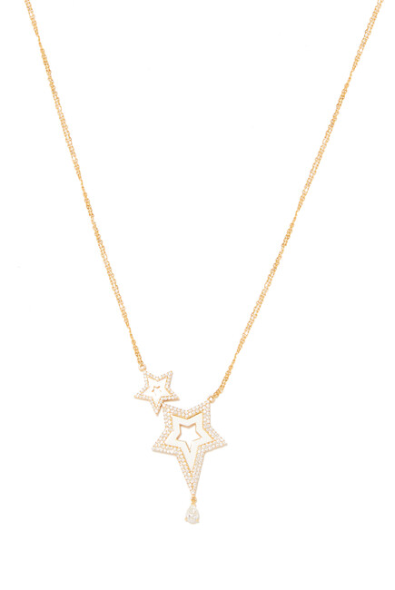 Full Diamond Double Star Necklace, 18k Yellow Gold & Diamonds