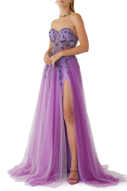 Strapless Sequin-Embellished Tulle Gown