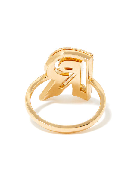 Letter R Silhouette Ring, 18k Yellow Gold with Diamonds