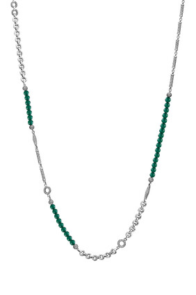 Multi-Chain Beaded Necklace, Sterling Silver & Green Onyx
