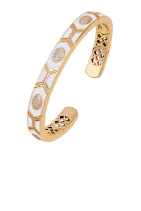 Shield Bangle, 18k Pink Gold with White Enamel and Diamonds