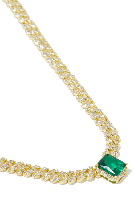 Pave Curb Chain Necklace, Gold-Plated Brass, Emerald & Cubic Zirconia