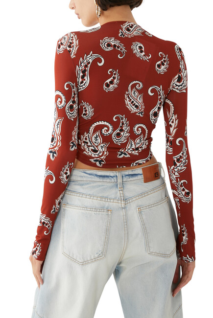Paisley Crop Top with Long Sleeves