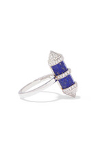 Medium Vertical Chakra Ring, 18k White Gold with Diamonds & Lapis Lazuli
