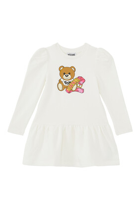 Baby Teddy Bear cotton sweatshirt dress in black - Moschino Kids