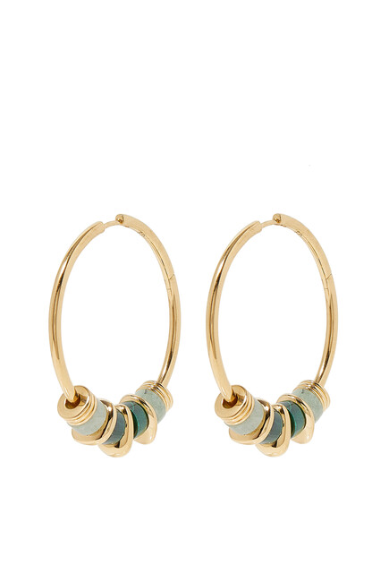 Abacus Beaded Large Charm Hoop Earrings, 18k Recycled Gold Vermeil on Recycled Sterling Silver & Malachite, Amazonite