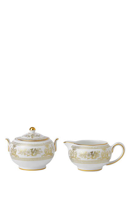 Gold Columbia Sugar Bowl and Creamer