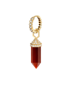 Chakra Small Vertical Single Earring, 18k Yellow Gold with Diamonds & Carnelian