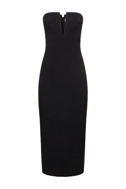 Strapless Stretch Wool Silk Midi Dress