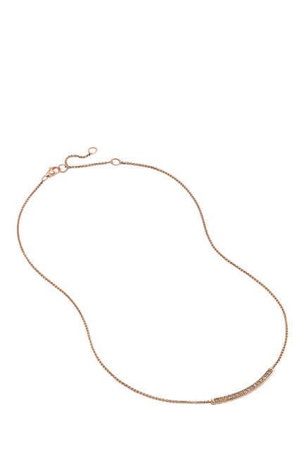 Petite Pave Bar 17in Necklace, 18k Pink Gold & Diamonds