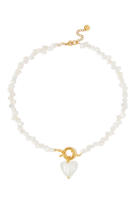 Invisible Touch Necklace, 24k Gold-Plated Clasp with Fresh Water Pearls & Glass