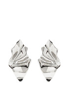 Crumpled Small Post Earrings, Rhodium Tone-Plated Brass, Surgical Steel