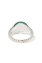 Chevron Mini Pinky Ring, 18k White Gold & Emeralds