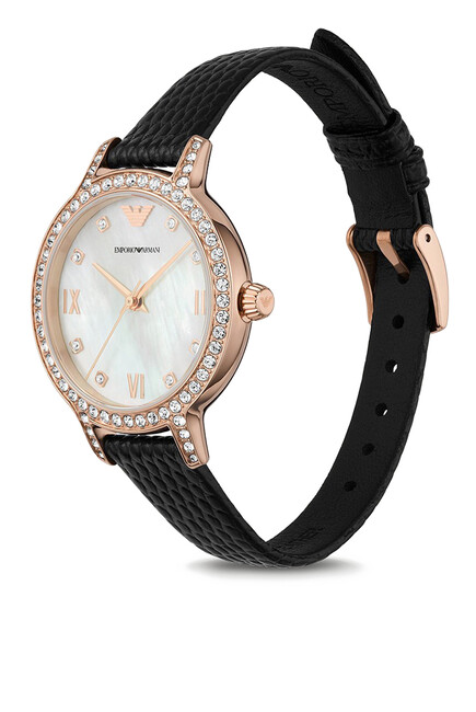 Cleo Stone Set 32mm Leather Strap Watch