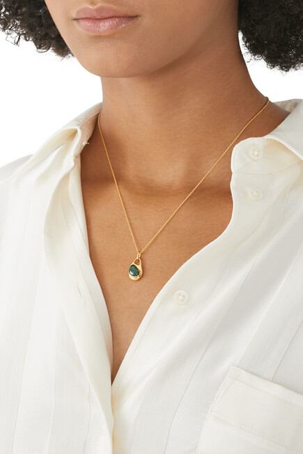 Drop Pendant Necklace, 18k Gold Plated Sterling Silver & Malachite