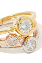 Three Toned Solitaire Ring Set, 14k Vermeil on Sterling Silver & Cubic Zirconia