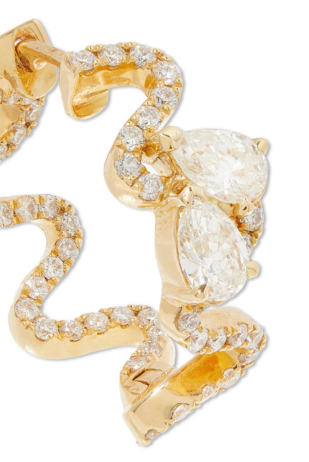 Double Diamond Wave Hoop Earrings, 18k Yellow Gold & Diamonds